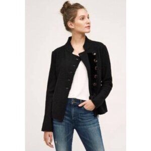 Anthropologie Monogram HWR Black Boiled Wool Asymmetrical Button Jacket Size XXS
